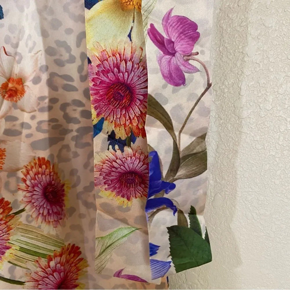 NWT Adriana Iglesias Aneta Floral Leopard Print 100% Silk Wide Leg Pants - Picture 8 of 8